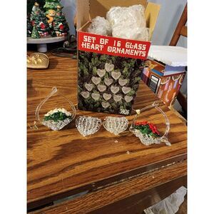 Vintage Lot Of 18 Spun Glass‎ Christmas Ornaments, Hearts, Flower Baskets. Rare